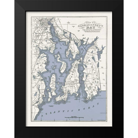 Narragansett Bay Map II Black Modern Wood Framed Art Print by Wild Apple Portfolio