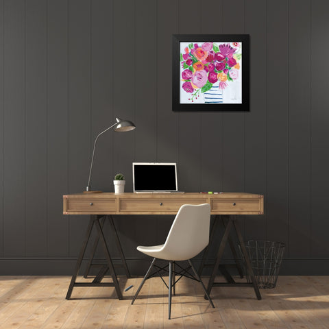 Pink Blossoms I Black Modern Wood Framed Art Print by Zaman, Farida