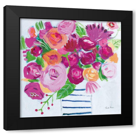 Pink Blossoms I Black Modern Wood Framed Art Print with Double Matting by Zaman, Farida