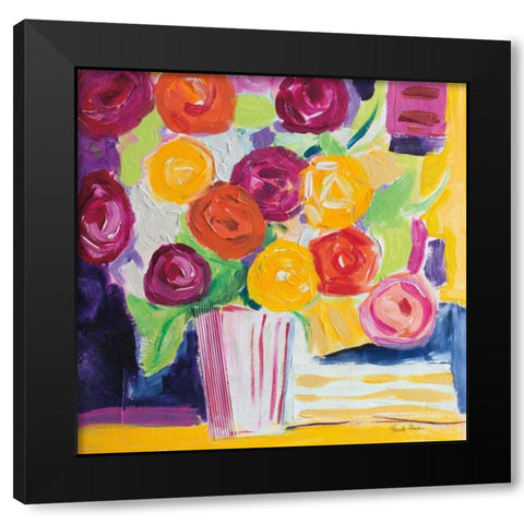 Posies Black Modern Wood Framed Art Print with Double Matting by Zaman, Farida