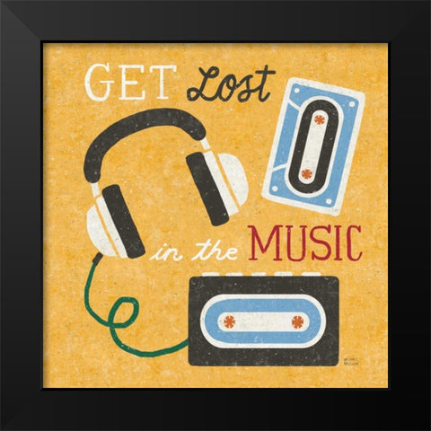 Retro Desktop Headphones v2 Black Modern Wood Framed Art Print by Mullan, Michael