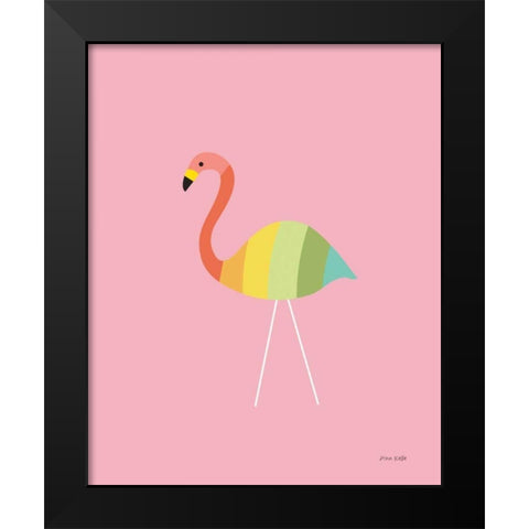 Flamingo Colors Black Modern Wood Framed Art Print by Kelle, Ann
