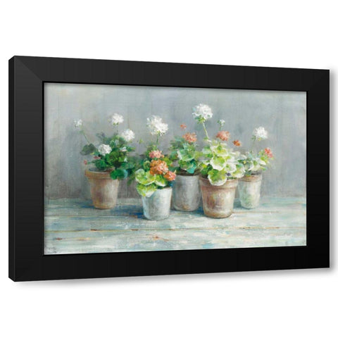 Farmhouse Geraniums Black Modern Wood Framed Art Print with Double Matting by Nai, Danhui