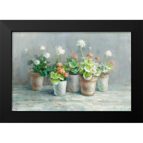 Farmhouse Geraniums Black Modern Wood Framed Art Print by Nai, Danhui