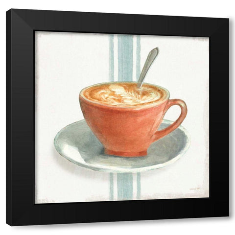 Wake Me Up Coffee III With Stripes No Cookie Black Modern Wood Framed Art Print by Nai, Danhui