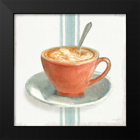 Wake Me Up Coffee III With Stripes No Cookie Black Modern Wood Framed Art Print by Nai, Danhui