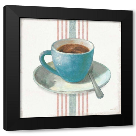 Wake Me Up Coffee IV Blue with Stripes No Cookie Black Modern Wood Framed Art Print with Double Matting by Nai, Danhui