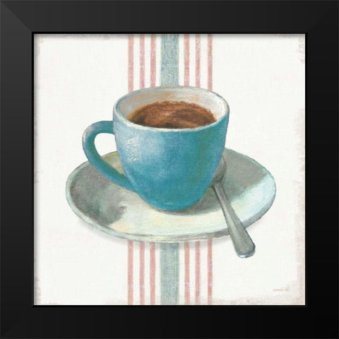 Wake Me Up Coffee IV Blue with Stripes No Cookie Black Modern Wood Framed Art Print by Nai, Danhui