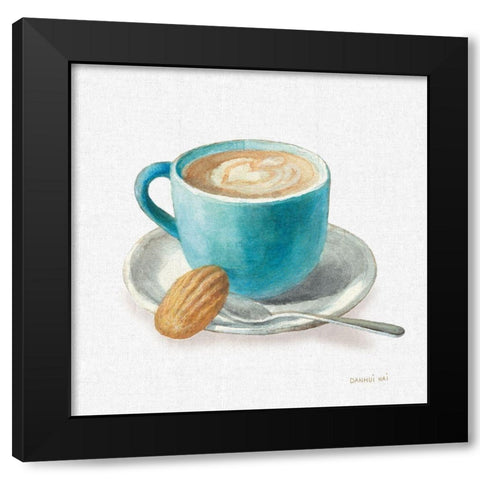 Wake Me Up Coffee I Linen Black Modern Wood Framed Art Print with Double Matting by Nai, Danhui