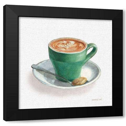 Wake Me Up Coffee II Linen Black Modern Wood Framed Art Print with Double Matting by Nai, Danhui