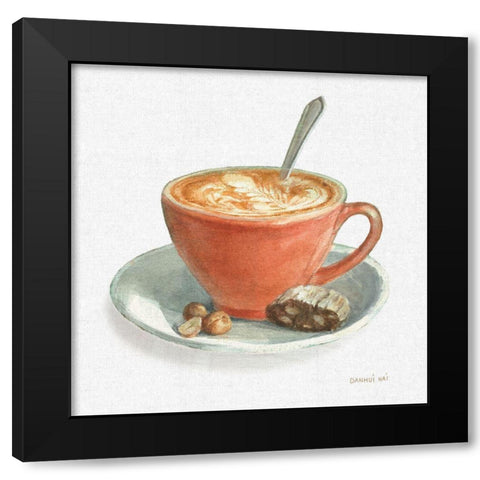 Wake Me Up Coffee III Linen Black Modern Wood Framed Art Print with Double Matting by Nai, Danhui