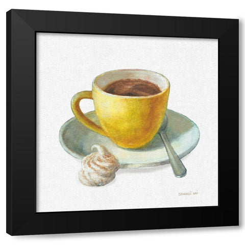 Wake Me Up Coffee IV Linen Black Modern Wood Framed Art Print with Double Matting by Nai, Danhui