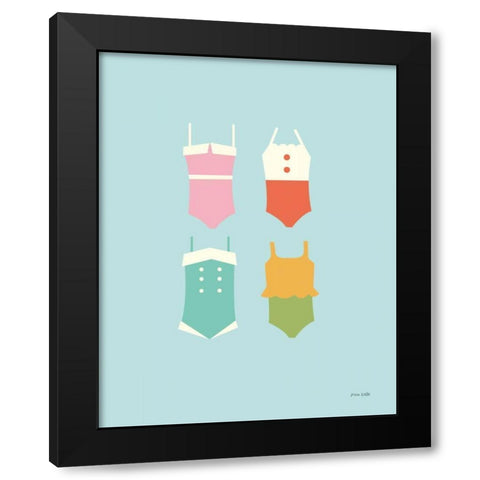 Summer Bathing Suits Blue Black Modern Wood Framed Art Print by Kelle, Ann