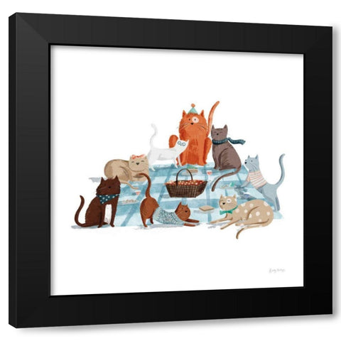 Picnic Pets Cats I Black Modern Wood Framed Art Print with Double Matting by Thorns, Becky