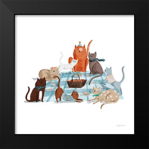 Picnic Pets Cats I Black Modern Wood Framed Art Print by Thorns, Becky