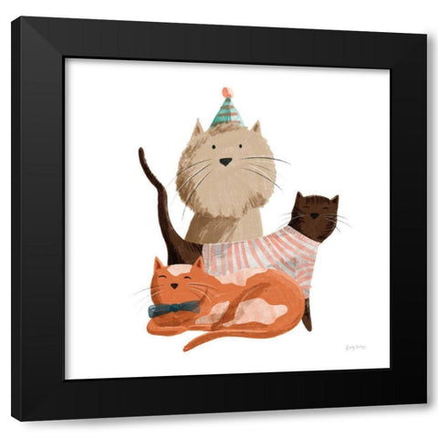 Picnic Pets Cats II Black Modern Wood Framed Art Print with Double Matting by Thorns, Becky