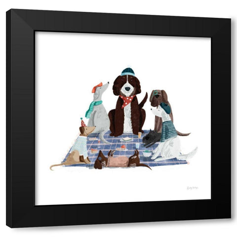 Picnic Pets Dogs I Black Modern Wood Framed Art Print with Double Matting by Thorns, Becky