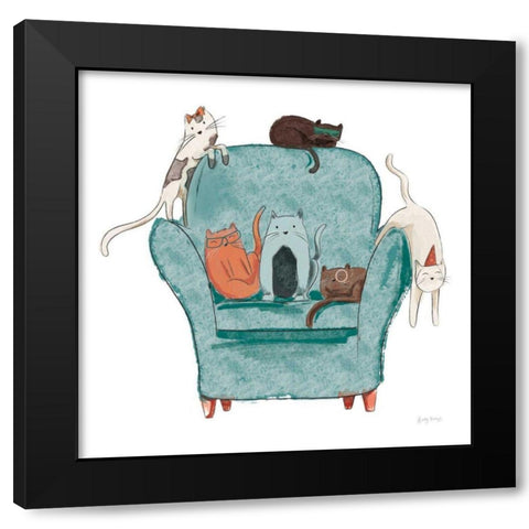 Playful Pets Cats I Black Modern Wood Framed Art Print with Double Matting by Thorns, Becky