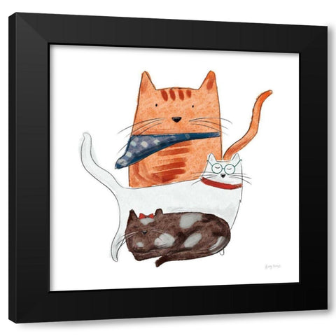 Playful Pets Cats II Black Modern Wood Framed Art Print with Double Matting by Thorns, Becky