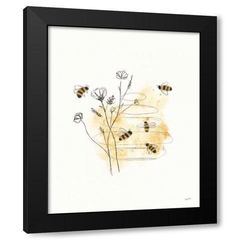 Bees and Botanicals I Black Modern Wood Framed Art Print by York, Leah
