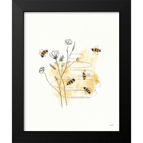 Bees and Botanicals I Black Modern Wood Framed Art Print by York, Leah