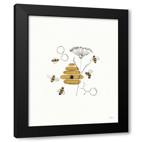 Bees and Botanicals II Black Modern Wood Framed Art Print with Double Matting by York, Leah