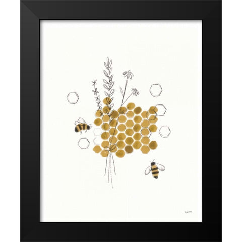Bees and Botanicals IV Black Modern Wood Framed Art Print by York, Leah