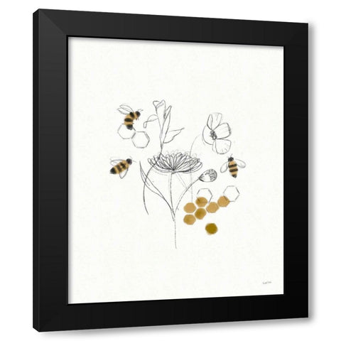 Bees and Botanicals V Black Modern Wood Framed Art Print by York, Leah