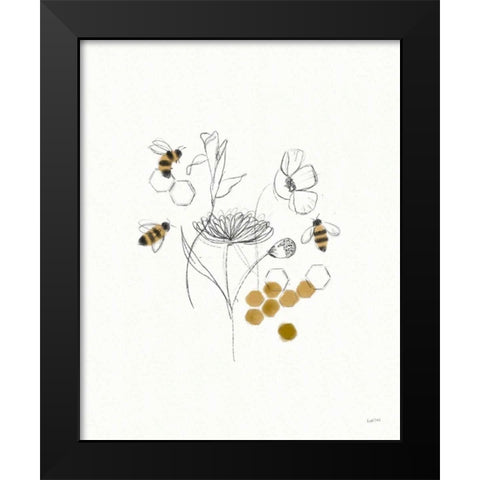 Bees and Botanicals V Black Modern Wood Framed Art Print by York, Leah