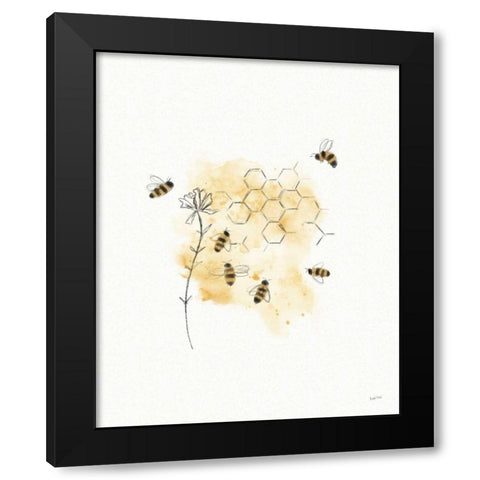 Bees and Botanicals VI Black Modern Wood Framed Art Print by York, Leah