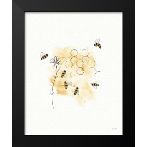 Bees and Botanicals VI Black Modern Wood Framed Art Print by York, Leah