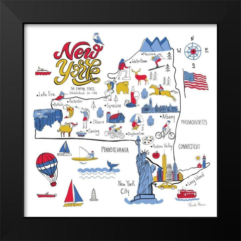 New York State Black Modern Wood Framed Art Print by Zaman, Farida