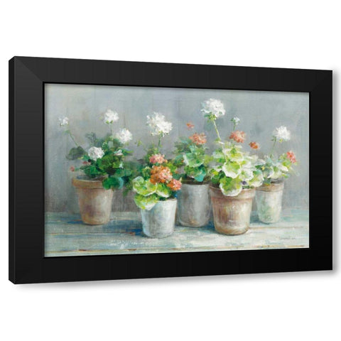 Farmhouse Geraniums Crop Black Modern Wood Framed Art Print with Double Matting by Nai, Danhui