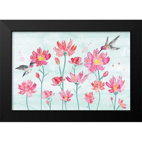 Flowers and Feathers I Black Modern Wood Framed Art Print by June, Dina