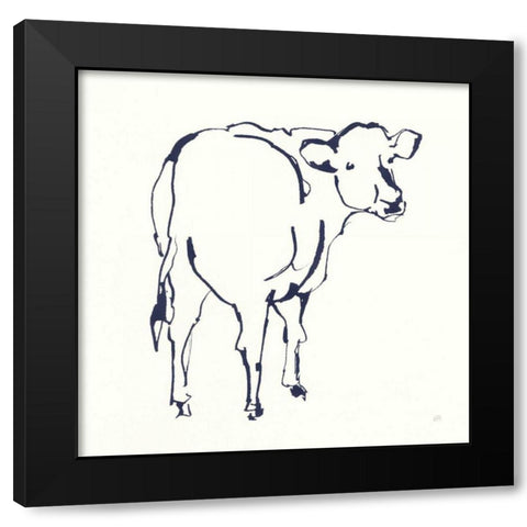 Line Cow Navy Black Modern Wood Framed Art Print by Paschke, Chris