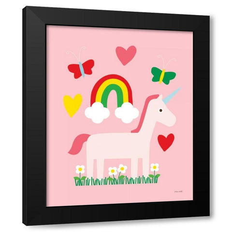 Unicorn Fun I Black Modern Wood Framed Art Print by Kelle, Ann