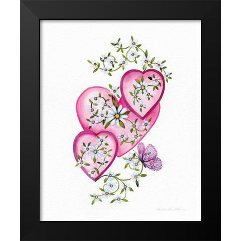 Hearts and Flowers I Black Modern Wood Framed Art Print by McKenna, Kathleen Parr