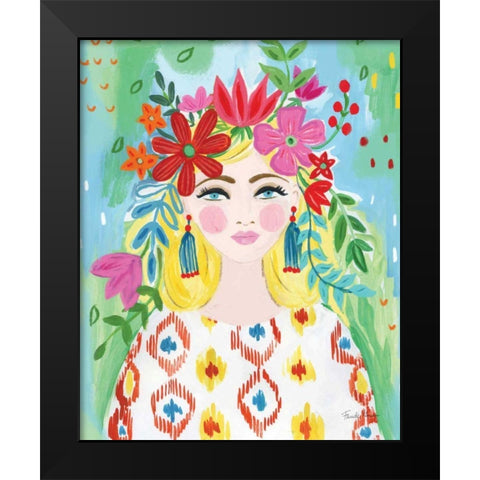 Boho Girl I Black Modern Wood Framed Art Print by Zaman, Farida