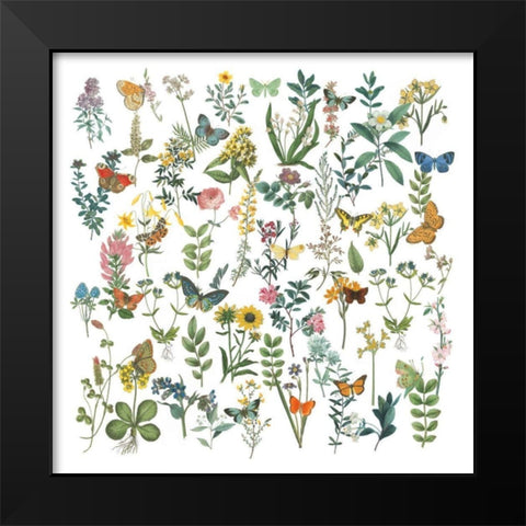 Flowers and Butterflies Black Modern Wood Framed Art Print by Wild Apple Portfolio
