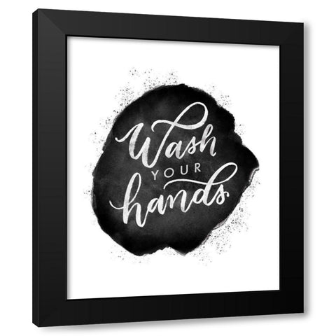 Wash Your Hands V Black Modern Wood Framed Art Print with Double Matting by Thorns, Becky
