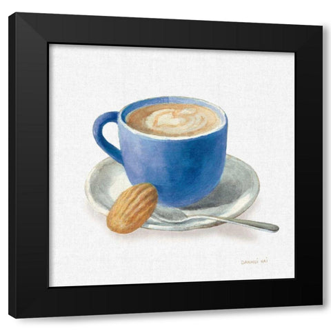 Wake Up Coffee I Linen Classic Blue Black Modern Wood Framed Art Print with Double Matting by Nai, Danhui