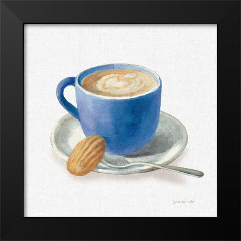 Wake Up Coffee I Linen Classic Blue Black Modern Wood Framed Art Print by Nai, Danhui