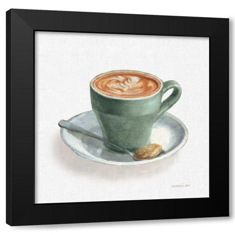 Wake Up Coffee II Linen Sage Black Modern Wood Framed Art Print with Double Matting by Nai, Danhui