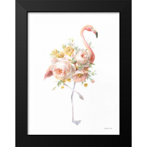 Floral Flamingo I Black Modern Wood Framed Art Print by Nai, Danhui