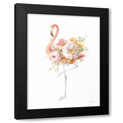 Floral Flamingo II Black Modern Wood Framed Art Print with Double Matting by Nai, Danhui