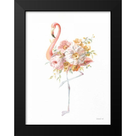 Floral Flamingo II Black Modern Wood Framed Art Print by Nai, Danhui