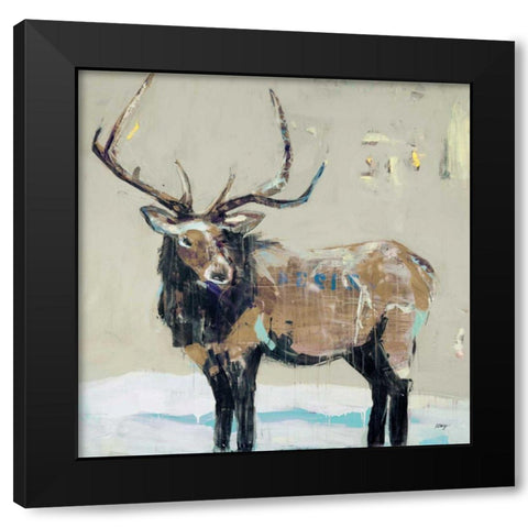 Winter Elk Neutral Black Modern Wood Framed Art Print with Double Matting by Day, Kellie