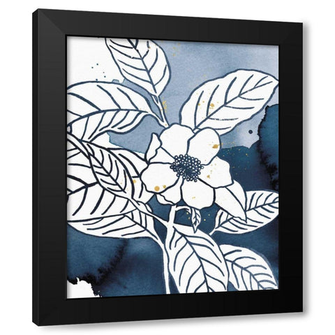 Indigo Blooms I Black Modern Wood Framed Art Print by Wild Apple Portfolio