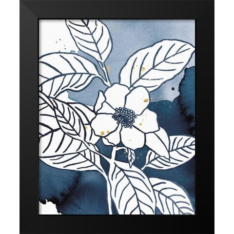 Indigo Blooms I Black Modern Wood Framed Art Print by Wild Apple Portfolio