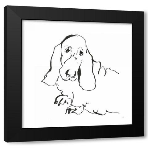 Line Dog Basset Hound Black Modern Wood Framed Art Print with Double Matting by Paschke, Chris